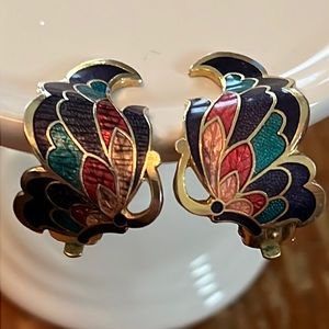 Vintage Cloisonné Butterfly Clip On Earrings.